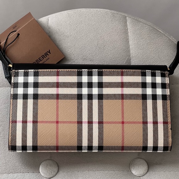 Burberry Check Leather Crossbody Bag in Black - Picture 4 of 13